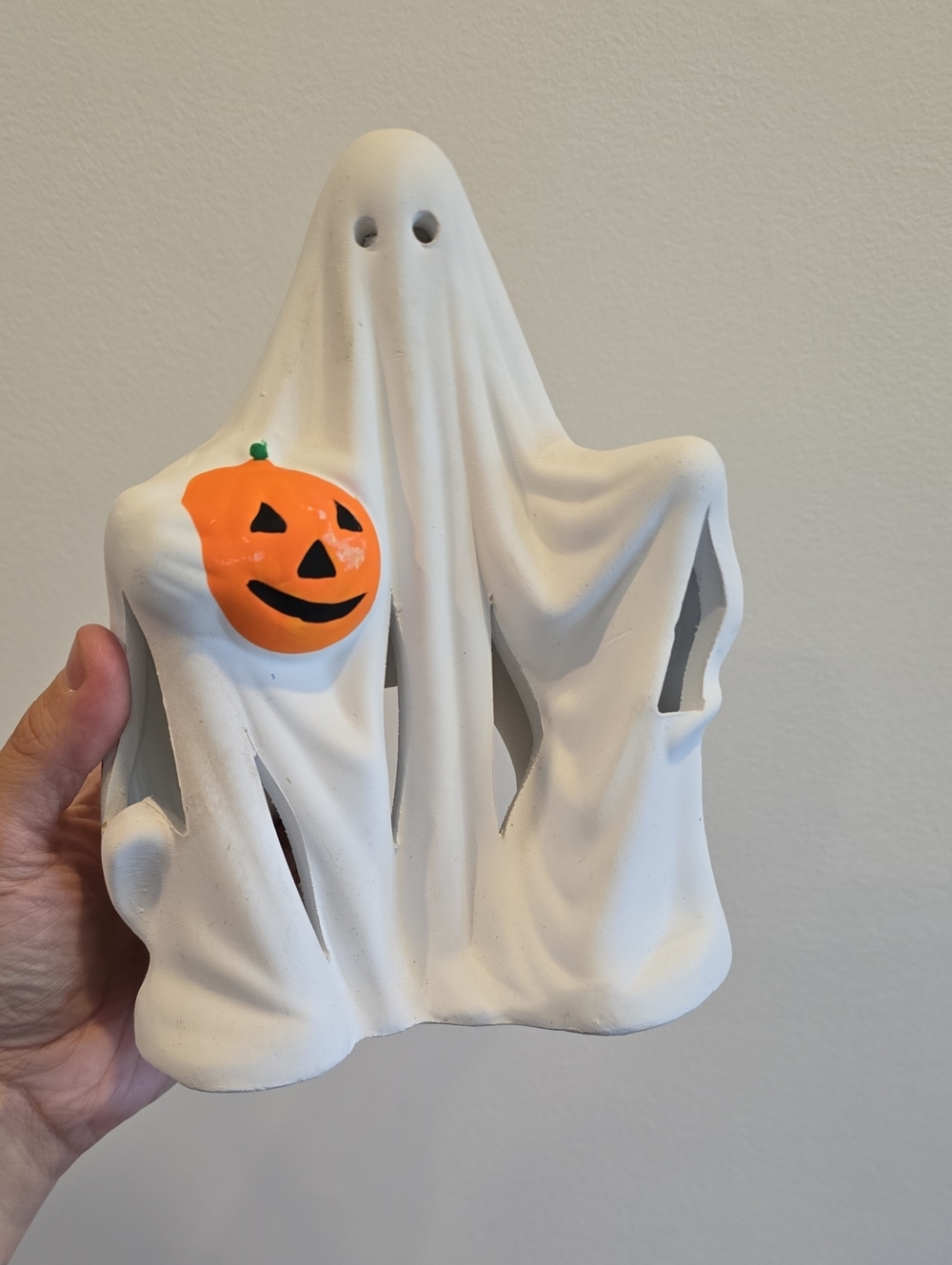 Vintage 70s Ceramic Halloween Ghost Candle Holder
